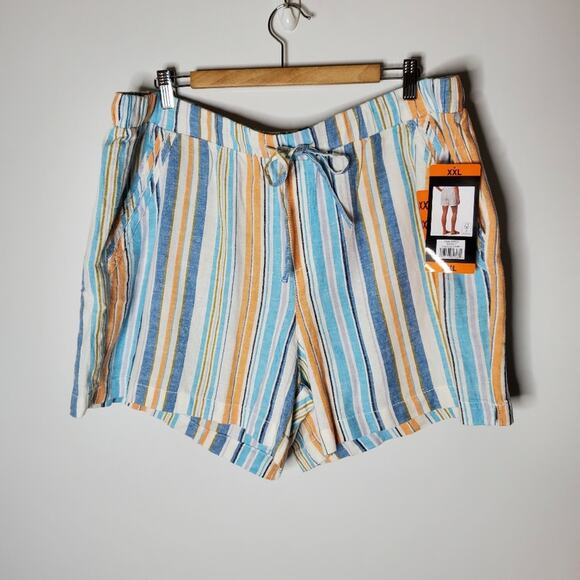 Briggs New York Pants - Briggs Linen Blend striped drawstring linen casual shorts NEW Size XXL